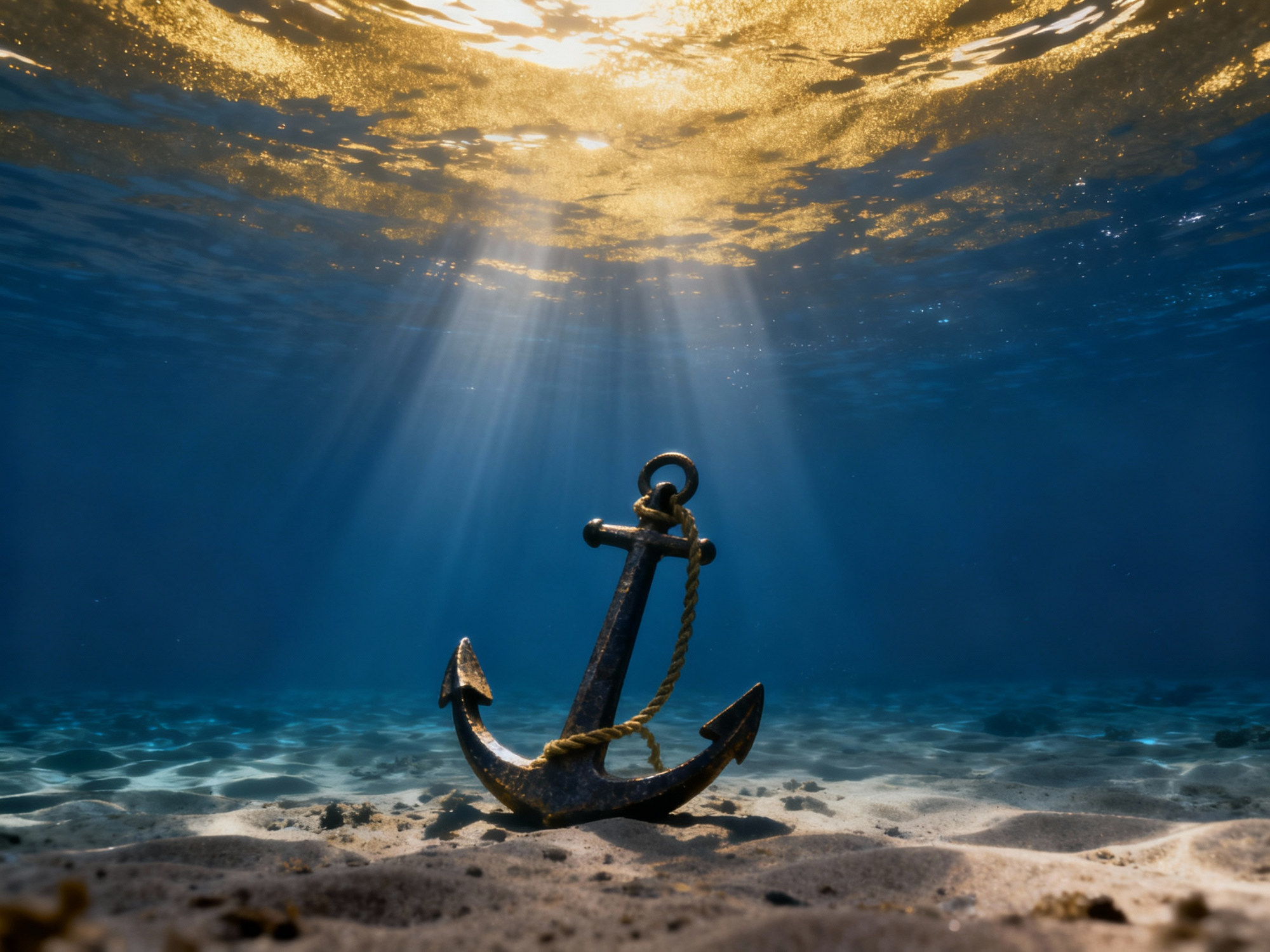 Anchor resting on the bottom of the sea