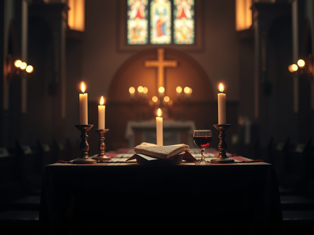 Advent hope candles and communion table representing light in darkness